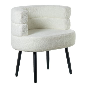 Ecru Polyester Chair W/black Metal Legs_73x50x66cm Seat Height:44cm