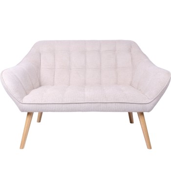 2 Seater Sofa Beige Polyester, Wooden Legs_128x74x76cm, Seat Height:43cm