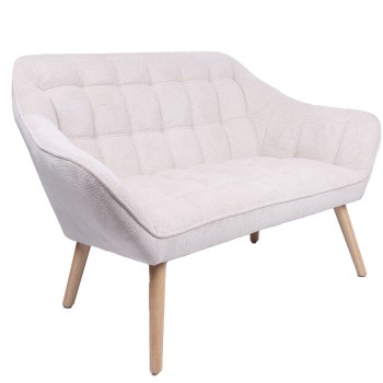 2 Seater Sofa Beige Polyester, Wooden Legs_128x74x76cm, Seat Height:43cm