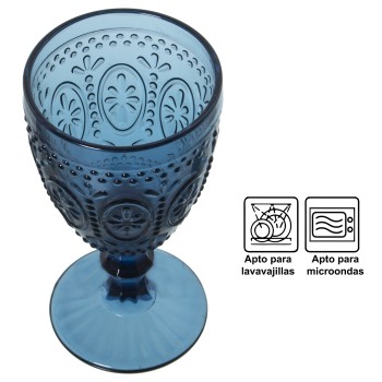 Copa Cristal Azul 300ml Deco.flor Ø9x16,5cm, Apto Lavavajillas