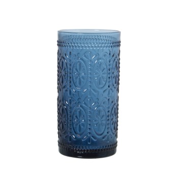 Vaso Alto Cristal Azul 400mldeco. Flor Ø8,5x15cm, Apto Lavavajillas
