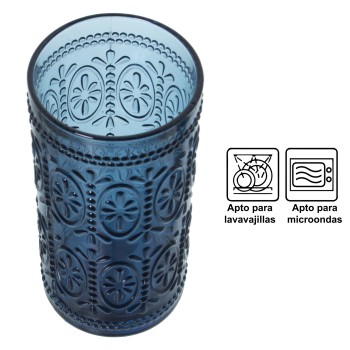Vaso Alto Cristal Azul 400mldeco. Flor Ø8,5x15cm, Apto Lavavajillas