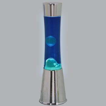 Lámpara Lava Metal Brillo Liquido Blanco/azul +bombilla Repu Ø11x39cm Cable Negro:150cm