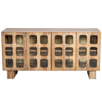 Buffet En Bois De Manguier Et Verre 4 Portes 152x42x75cm