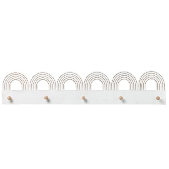 Perchero Pared Madera C/5 Ganchos Blanco/natural Arcos 80x4x16cm