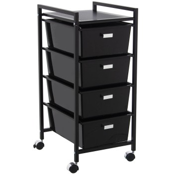 Carro Baño Metal Negro Mate 4 Cajones Pp Blancos 33x39x73cm