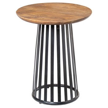 Table D´appoint En Bois De Manguier Avec Base En Metal Noir Ø45x55cm, Couleur Noyer, Épaisseur Du Panneau:28mm
