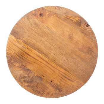 Side Table Mango Wood W/black Metal Base Ø45x55cm, Walnut Color, Top Thicness:28mm