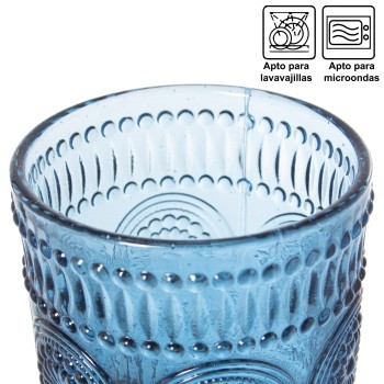 Vaso Bajo Cristal Azul 300ml Ø8x10cm, Apto Lavavajillas