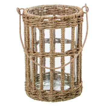 Glass Candleholder With Rope Ø15x22cm