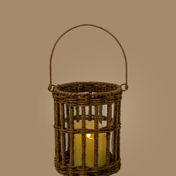 Glass Candleholder With Rope Ø10x11cm