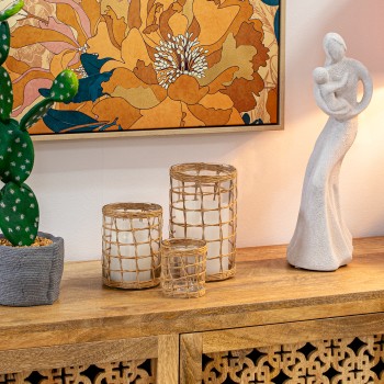 Portacandele In Vetro Con Vimini Ø11x15cm