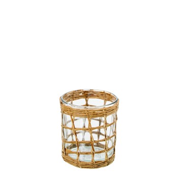 Portacandele In Vetro Con Vimini Ø8x9cm