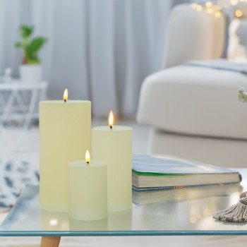 Bougie De Cire Led De Couleur Ivoire (1 Contrôle Pour 4 Bougies)_ø10x20cm Piles:2xaa Non Incluses