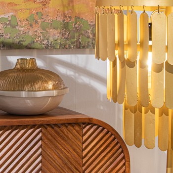 Lámpara Pie Láminas De Hierro Dorado +39433 1xe27 Max.25w No 50x50x150cm, Cable: 3,5m