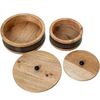 Set 2 Cajas Madera/metal Negro Ø20x8+ø15x8cm