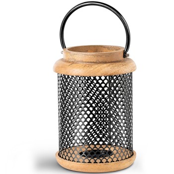 Farol Portavelas 28m Madera/metal Negro Ø19x28cm