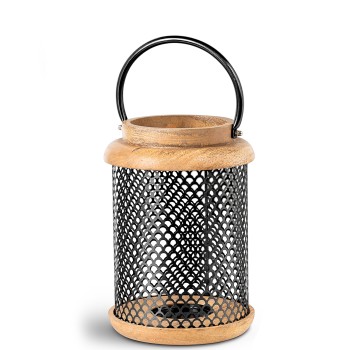 Farol Portavelas 24cm Madera/metal Negro Ø16x24cm