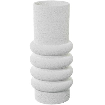 Jarrón Cerámica 40cm Blanco Arena Rústica Ø18x40cm, Boca:ø14cm