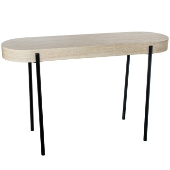 Console In Legno Naturale Con Gambe In Metallo Nero 120x38x75cm