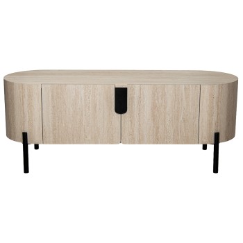 Tavolino Tv In Legno Naturale Con Gambe In Metallo Nero 120x40x45cm