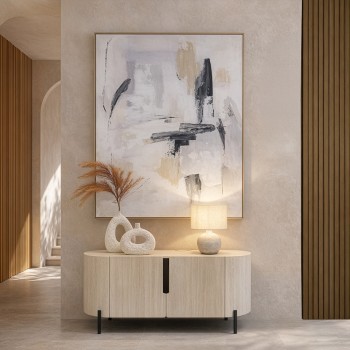 Console In Legno Naturale Con Gambe In Metallo Nero 120x40x75cm