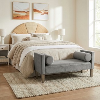 Cabecero Cama Ratan Acolchado Trasera Madera 160x4x81cm
